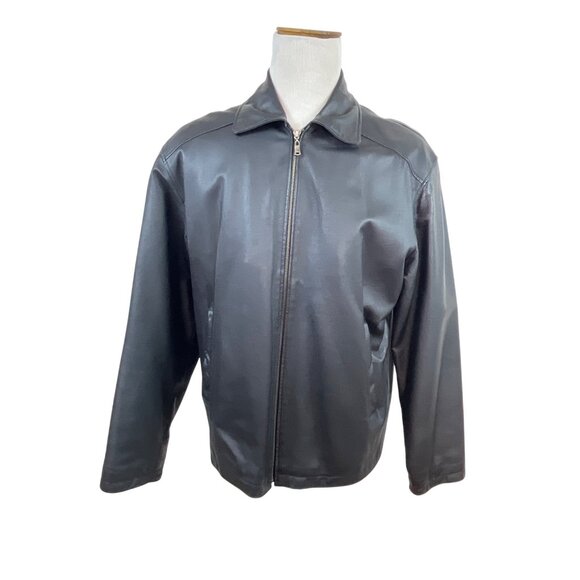 Oil Company Mens Black Leather Jacket With Front Zip & Side Pockets Size L